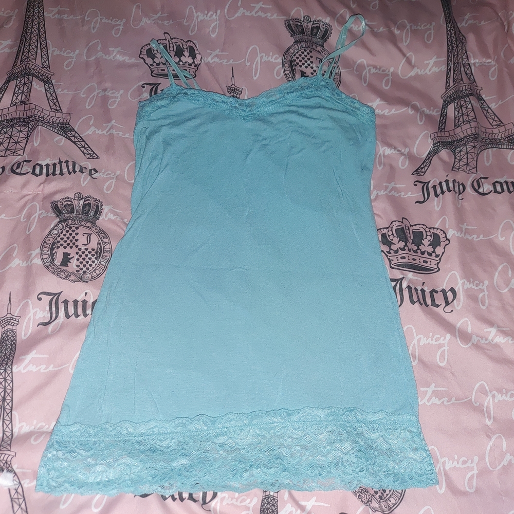Tiffany Blue Lace Trim Cami Top S XS - Picture 2 of 4